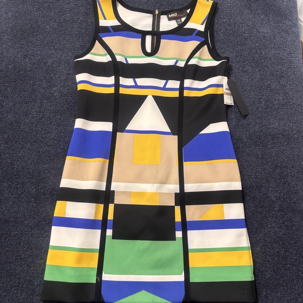 Miss Sixty Dress Womens 12 Multicolor‎ Geometric Sleeveless Sheath Short Party